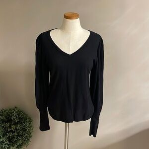 1 STATE cotton viscose balloon sleeve top. Textured black fabric Size Med